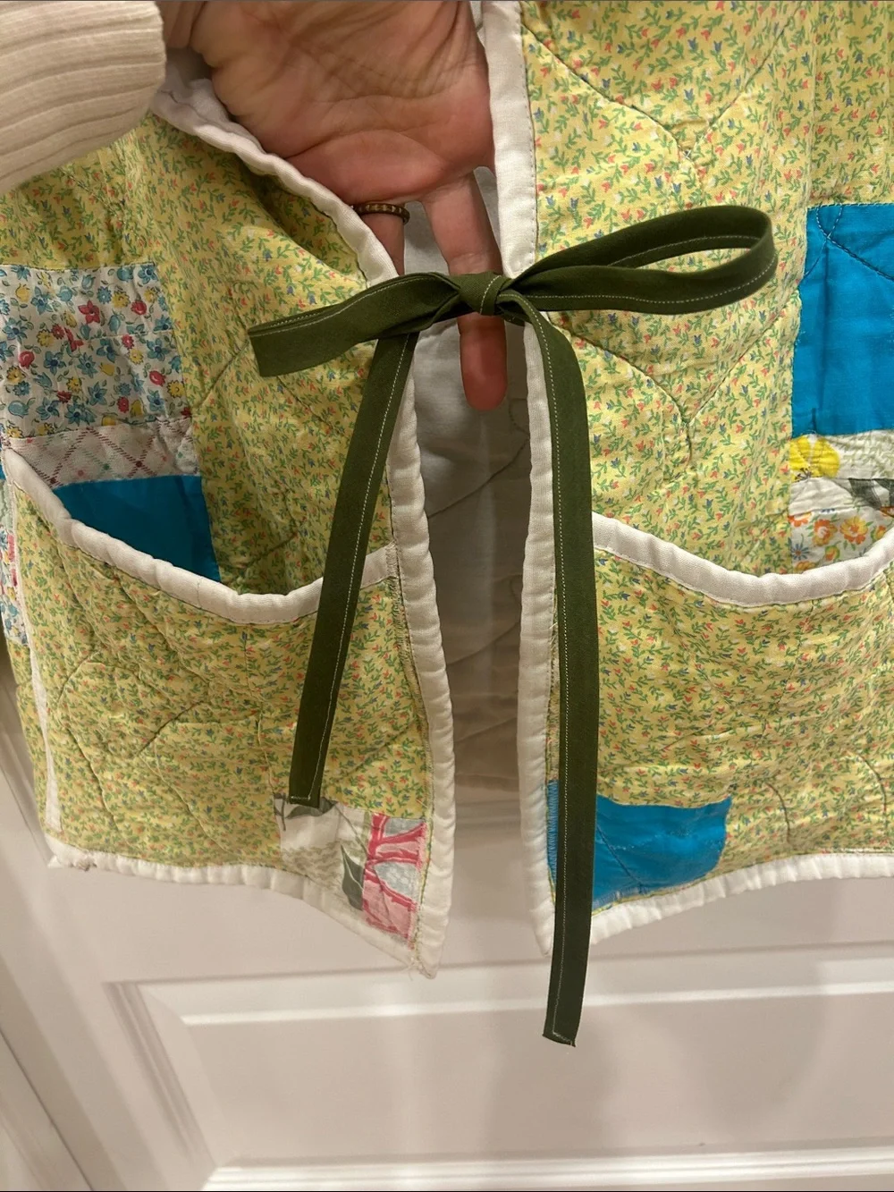 Vintage quilt jacket patchwork handmade 4t/5t Jacket in Green with Blue Accents
